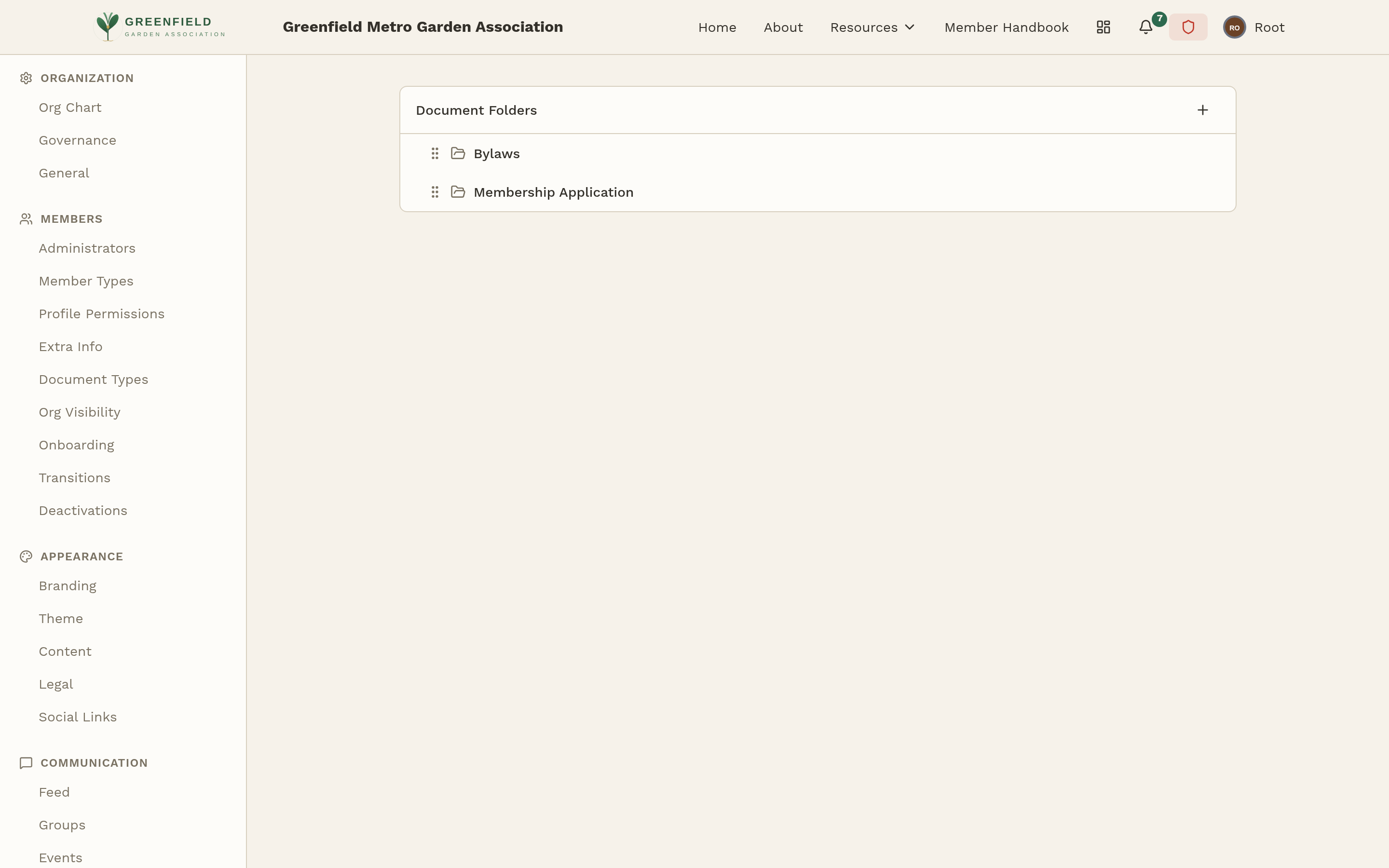 The Documents admin panel.