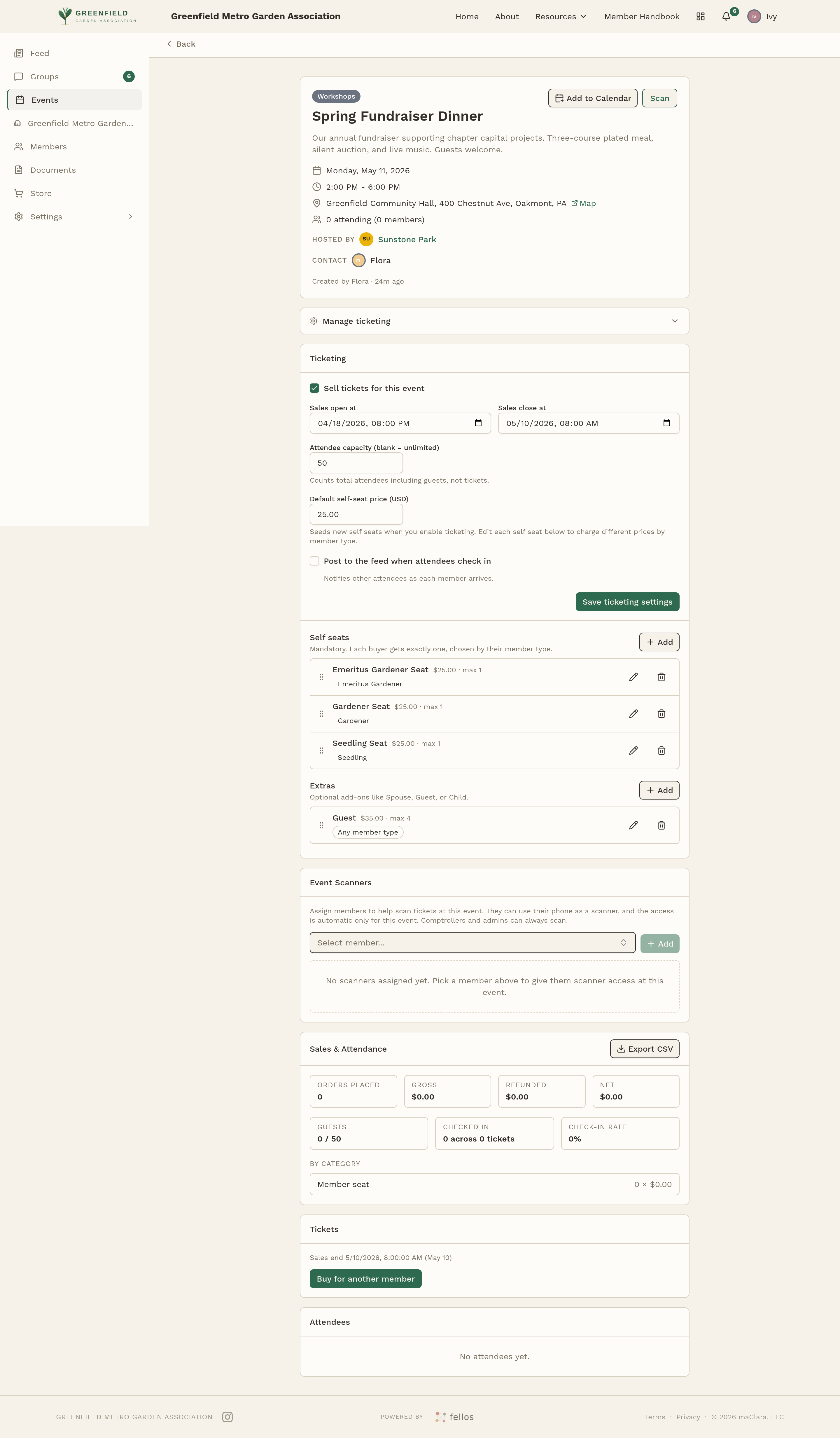 The Event Scanners section on the event page. Add members by name.