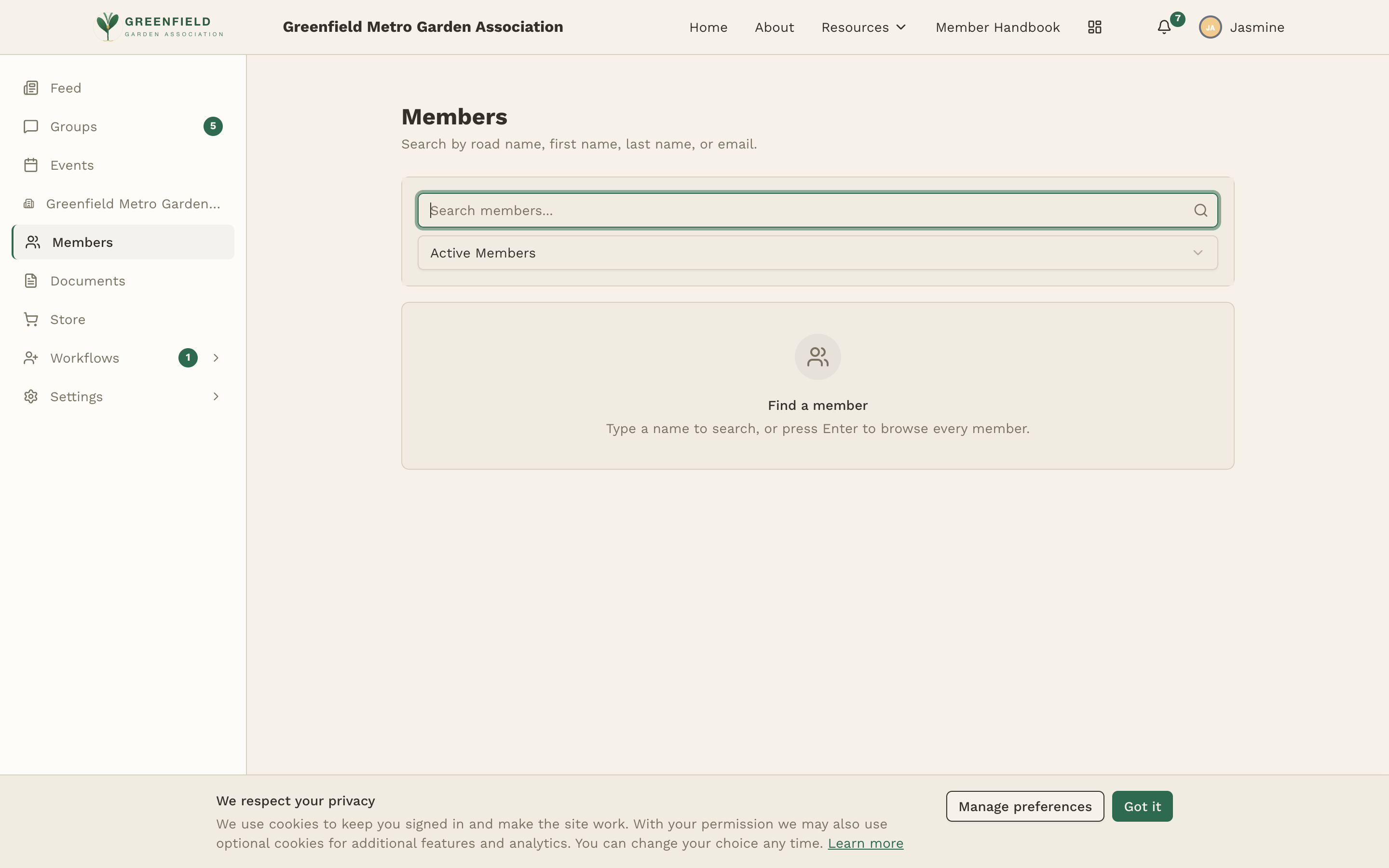 The members directory page