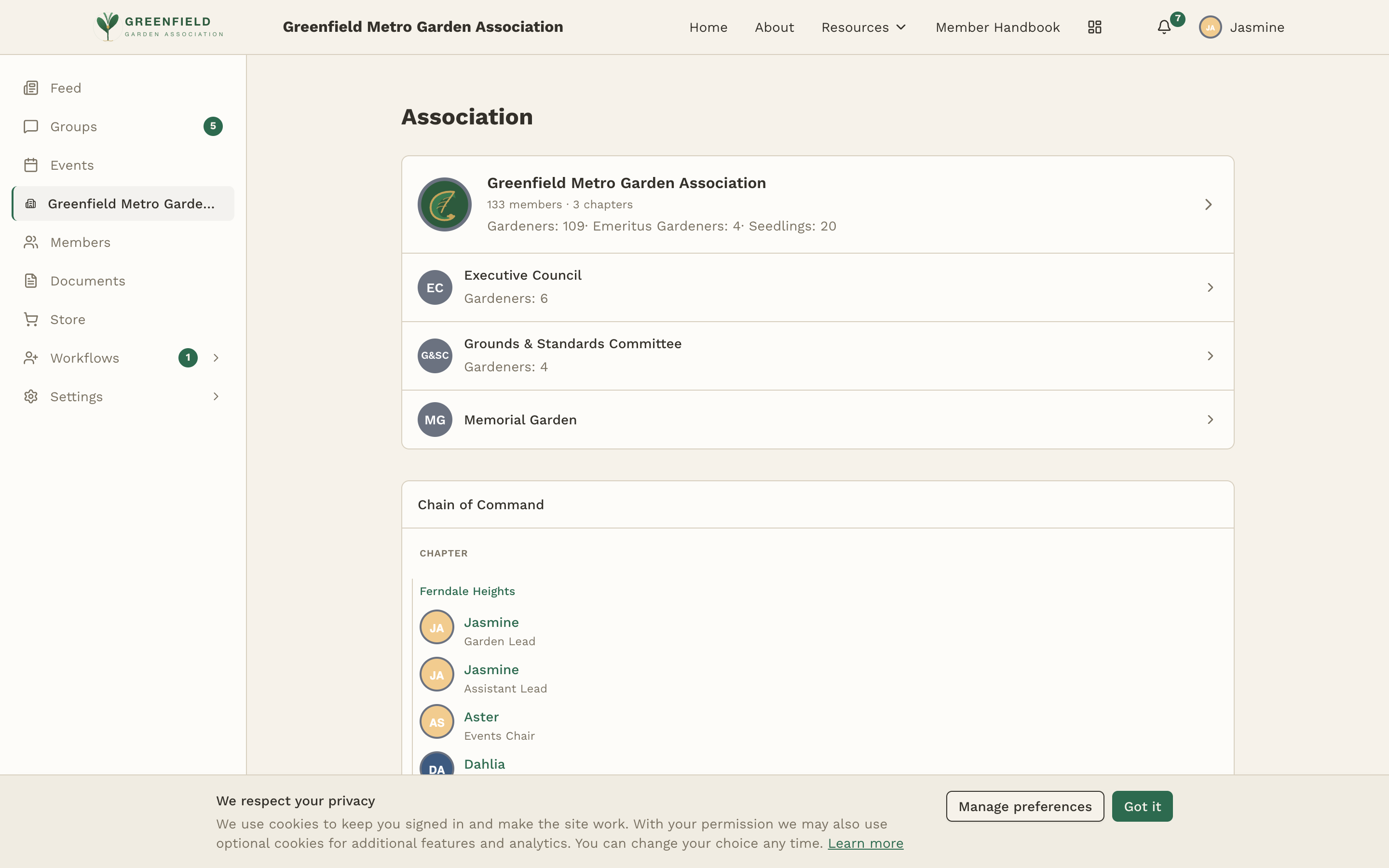 The organization overview page