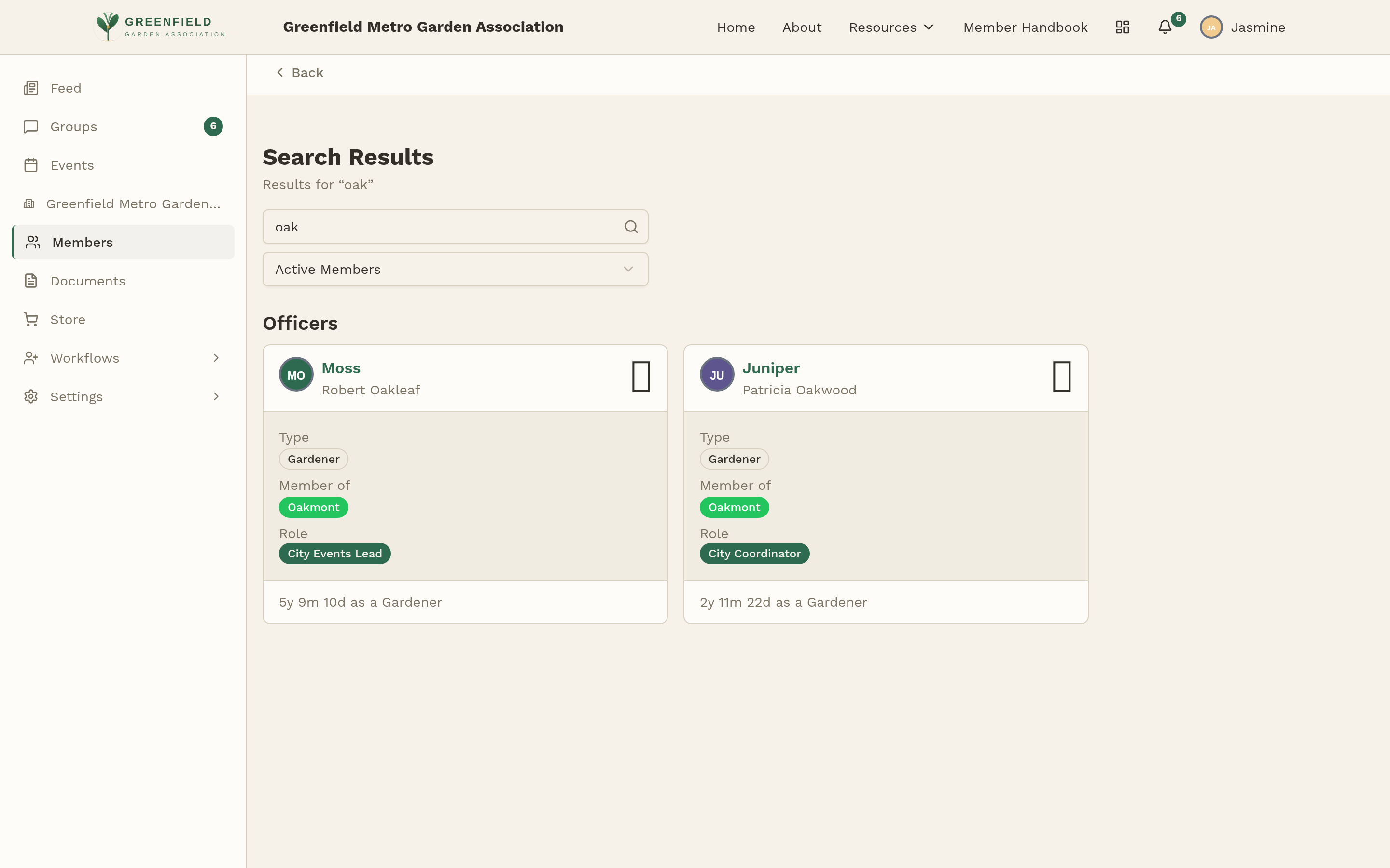 Member search results