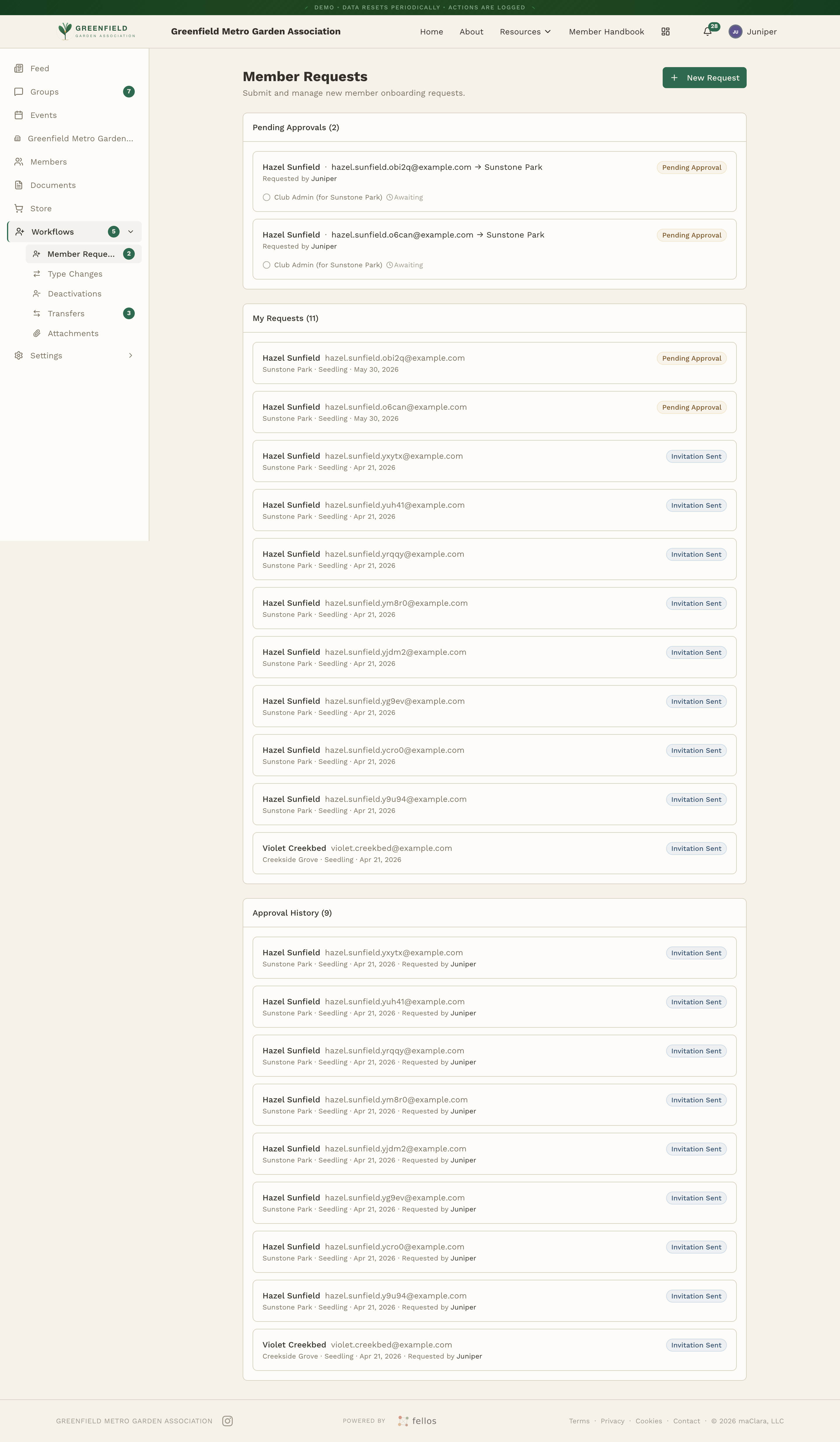 The Member Requests workflow page from an admin's perspective.