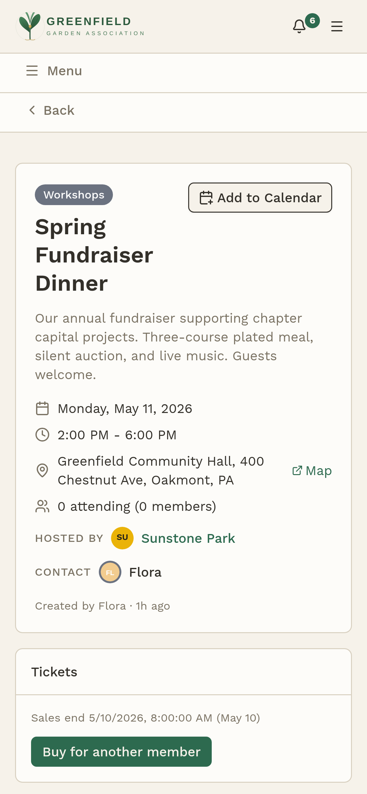 An event ticket with QR code on mobile